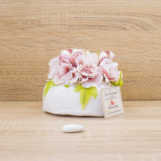 Sacchetto Bianco con Ricamo e Sali Profumati Francesi La Vie en Rose