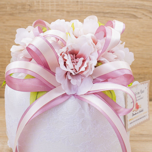 Sacchettone Bianco con Ricamo e Sali Profumati Francesi La Vie en Rose