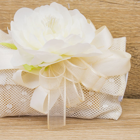 Sacchetto Pochette Fiocco Panna con Pois e Sali Profumati Francesi La Vie en Rose