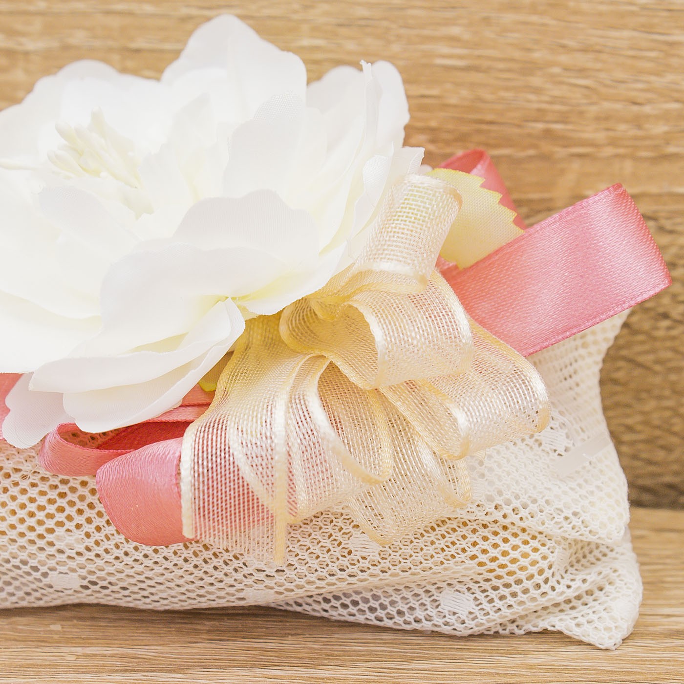 Sacchetto Pochette Fiocco Rosa con Pois e Sali Profumati Francesi La Vie en Rose