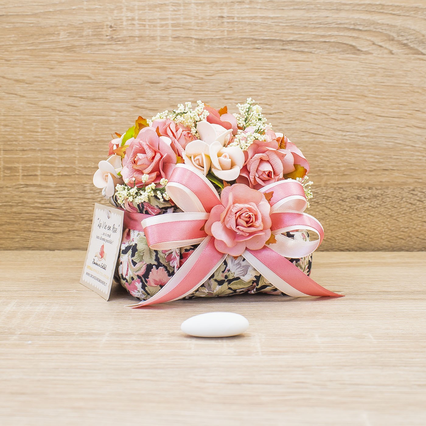 Sacchettone Floreale Fiocco Rosa e Sali Profumati La Vie en Rose