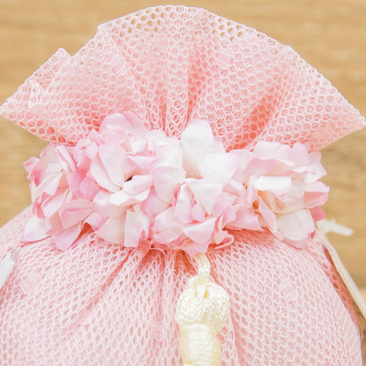 Sacchetto a Pois con Fiori Rosa e Sali Profumati La Vie en Rose