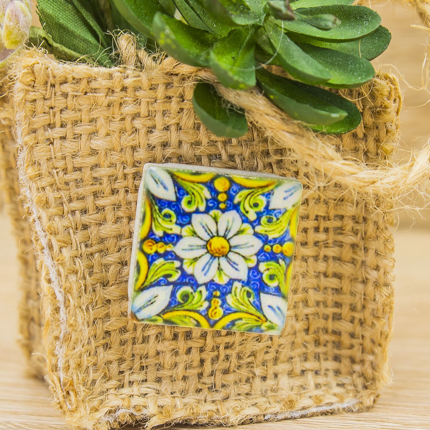 Sacchetto Iuta, Mattoncino con Decori Stile Vietrese e Piantina