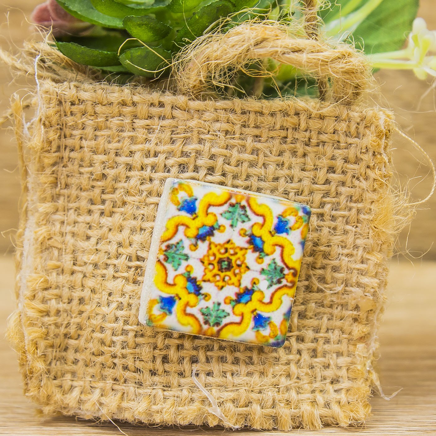 Sacchetto Iuta, Mattoncino con Decori Stile Vietrese e Piantina