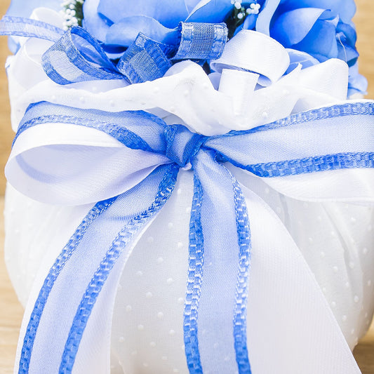 Sacchettone Bianco a Pois con Fiori Blu e Sali Profumati La Vie en Rose