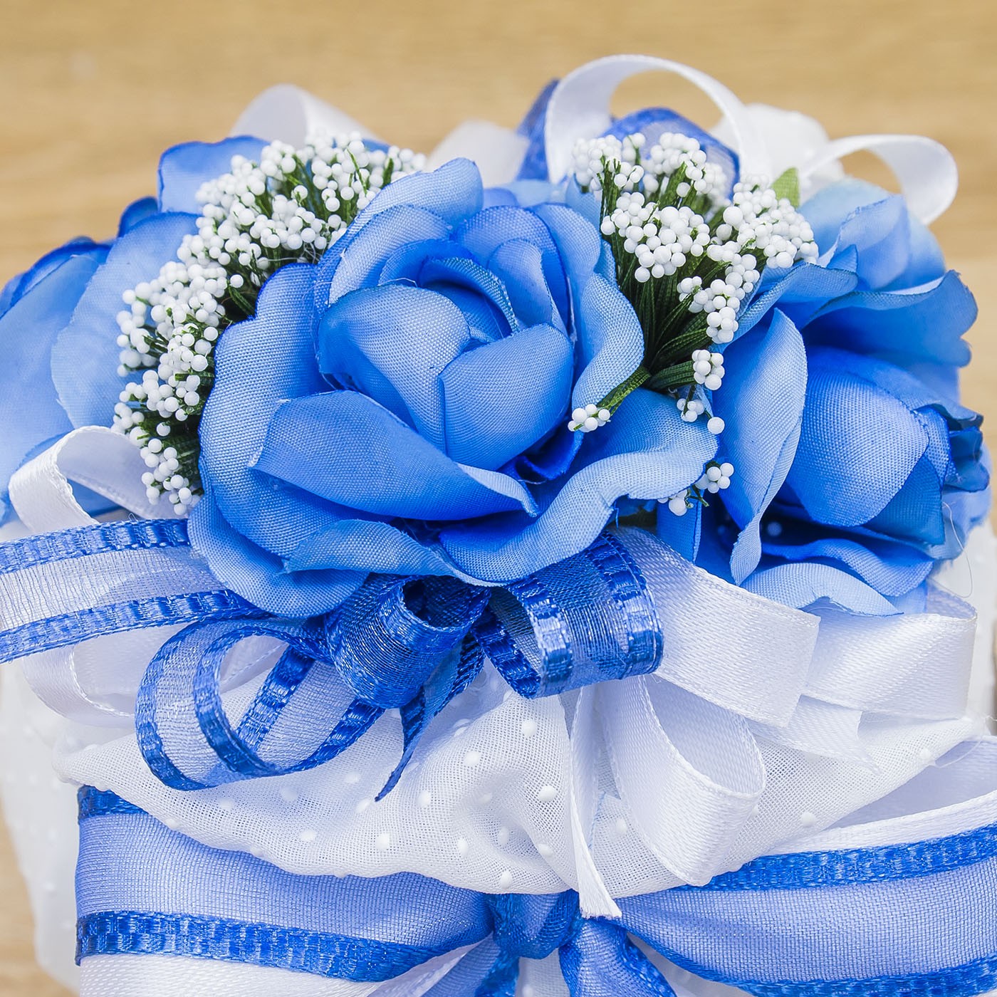 Sacchettone Bianco a Pois con Fiori Blu e Sali Profumati La Vie en Rose