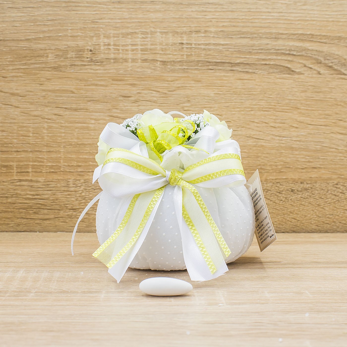 Sacchettone Bianco a Pois con Fiori Verdi e Sali Profumati La Vie en Rose
