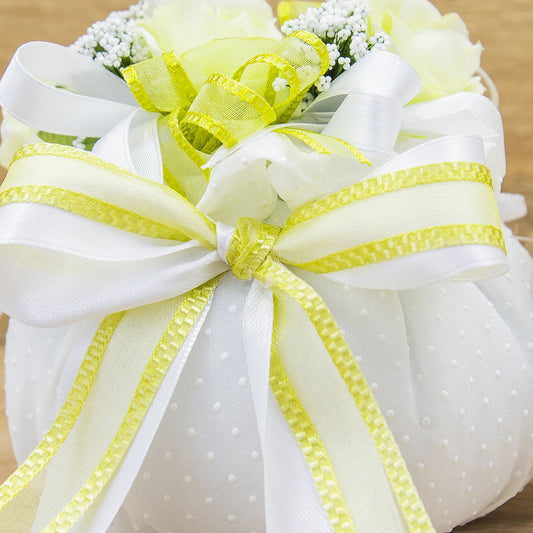 Sacchettone Bianco a Pois con Fiori Verdi e Sali Profumati La Vie en Rose