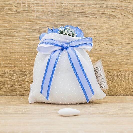 Sacchetto Bianco a Pois con Fiori Blu e Sali Profumati La Vie en Rose