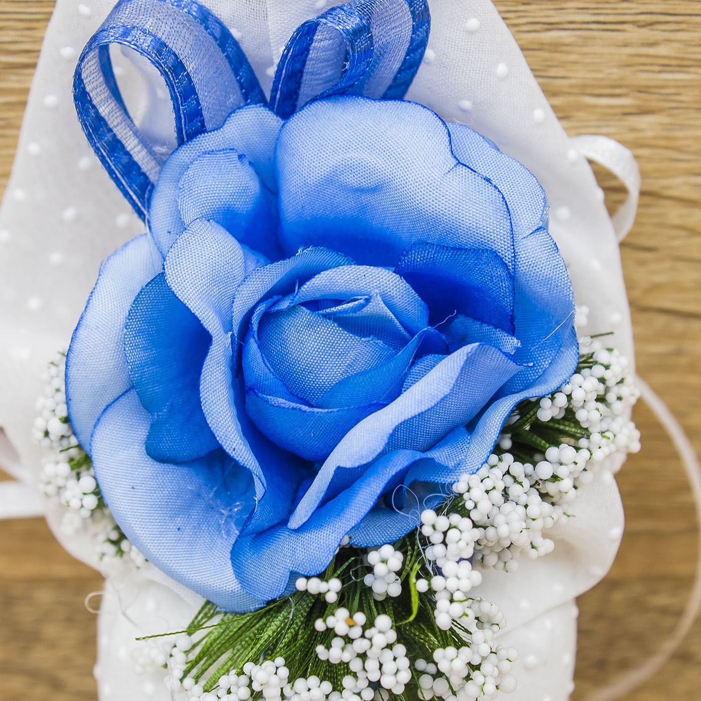 Sacchetto Cono Bianco a Pois con Fiore Blu e Sali Profumati La Vie en Rose