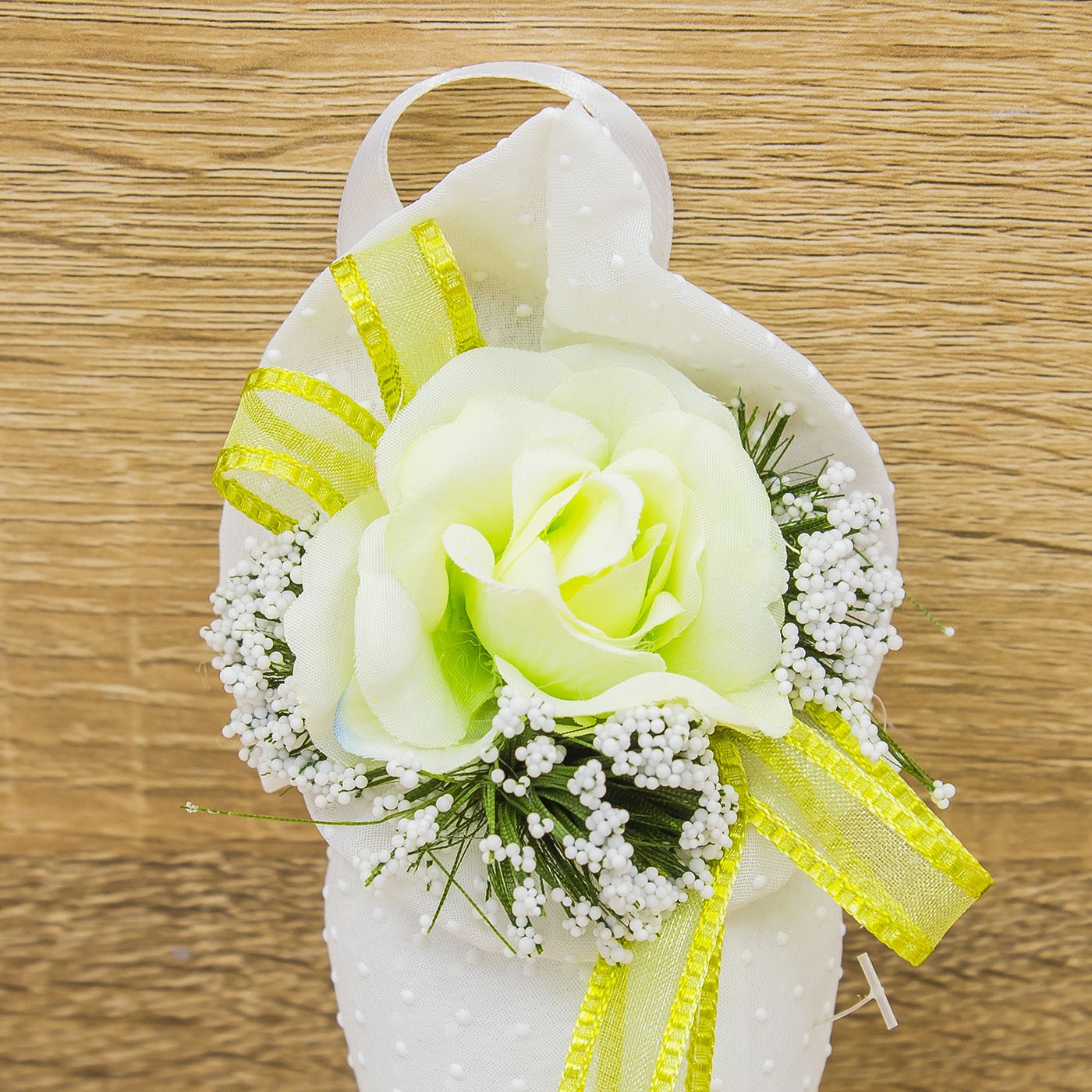 Sacchetto Cono Bianco a Pois con Fiore Verde e Sali Profumati La Vie en Rose