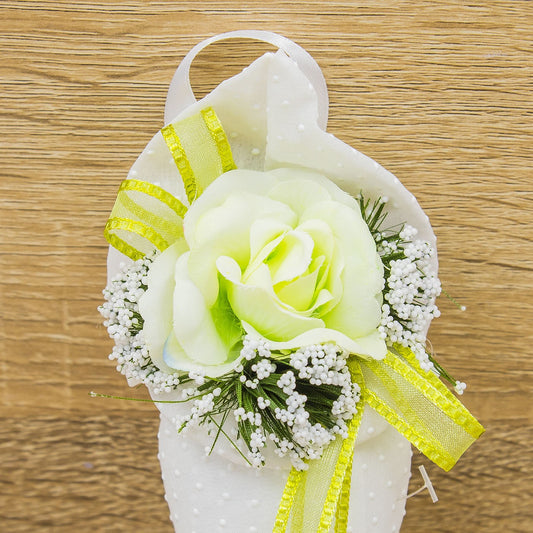 Sacchetto Cono Bianco a Pois con Fiore Verde e Sali Profumati La Vie en Rose