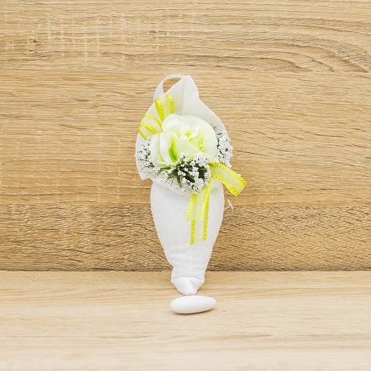Sacchetto Cono Bianco a Pois con Fiore Verde e Sali Profumati La Vie en Rose