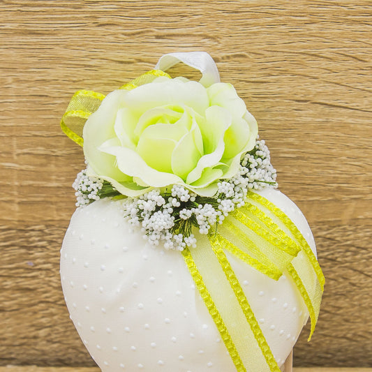 Sacchetto Cuore Bianco a Pois con Fiore Verde e Sapone Profumato La Vie en Rose