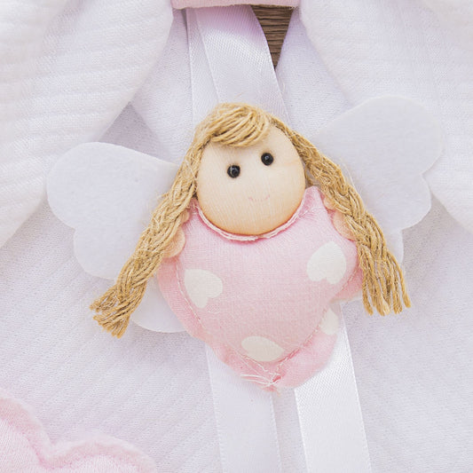 Coccarda Fiocco Bianco con Cuore e Angelo