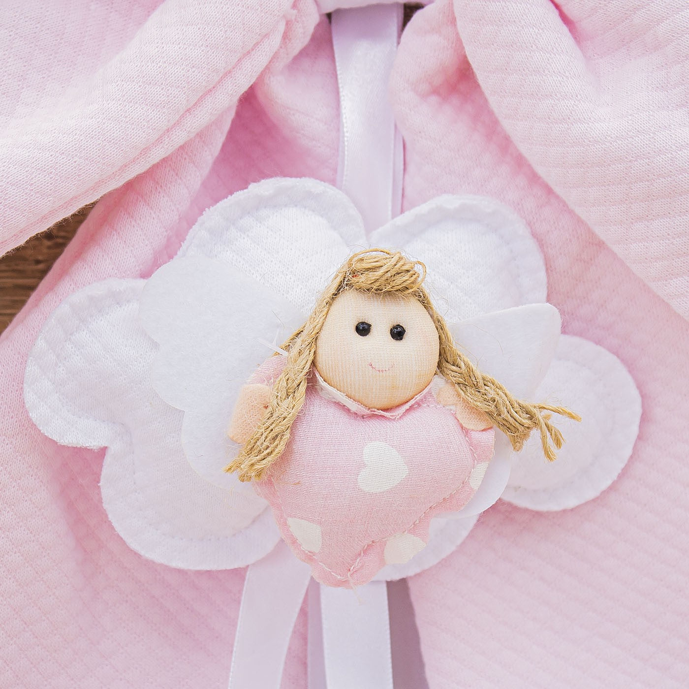 Coccarda Fiocco Rosa con Nuvola e Angelo