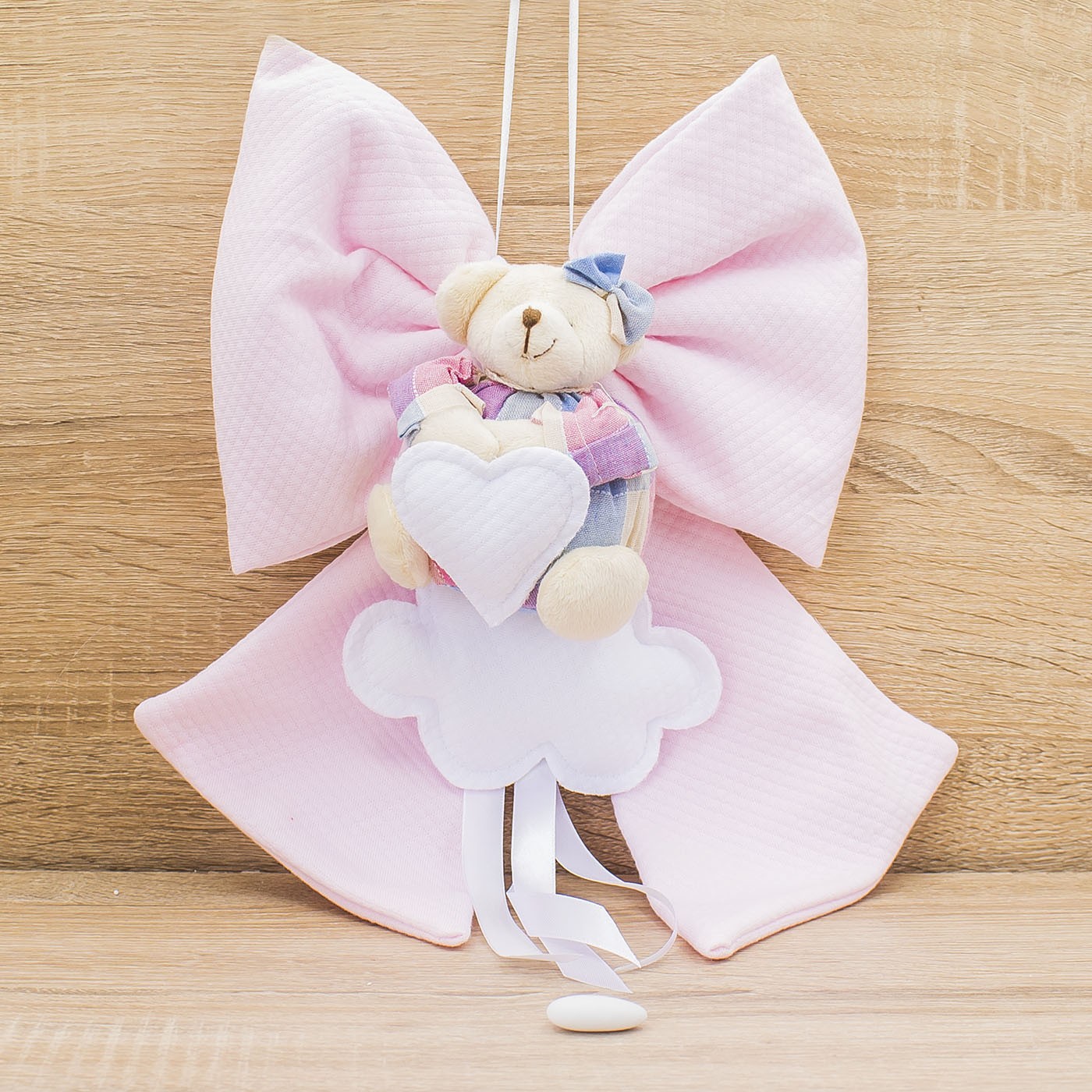 Coccarda Fiocco Rosa con Nuvola e Orsetto