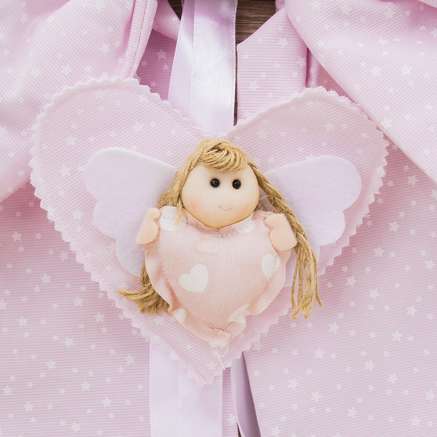 Coccarda Fiocco Rosa con Stelline, Angelo e Cuore