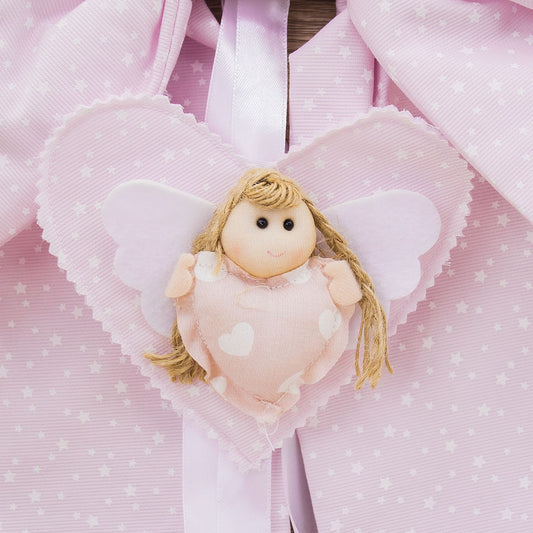 Coccarda Fiocco Rosa con Stelline, Angelo e Cuore
