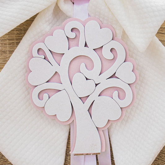 Coccarda Fiocco Bianco con Albero della Vita