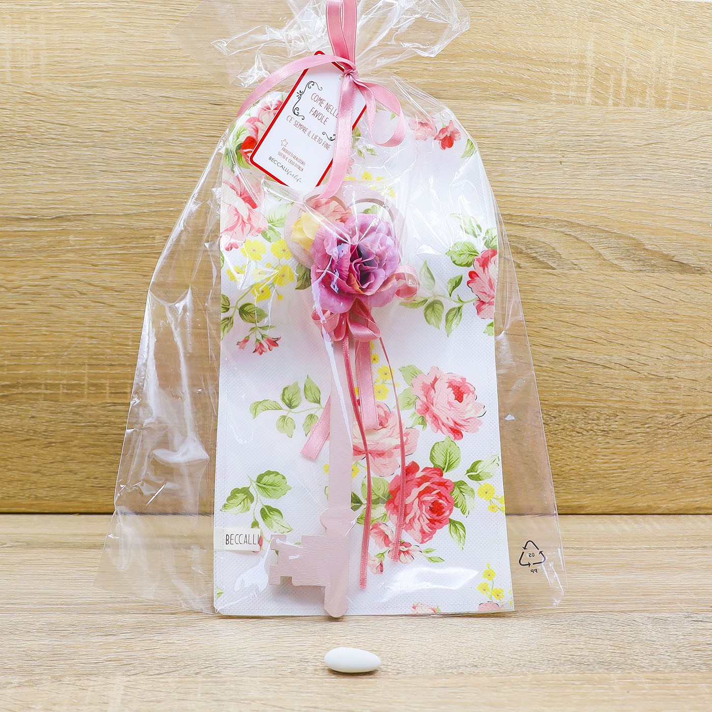 Chiave Verde Chiaro Portafortuna e Sacchetto con Rose Beccalli for Life