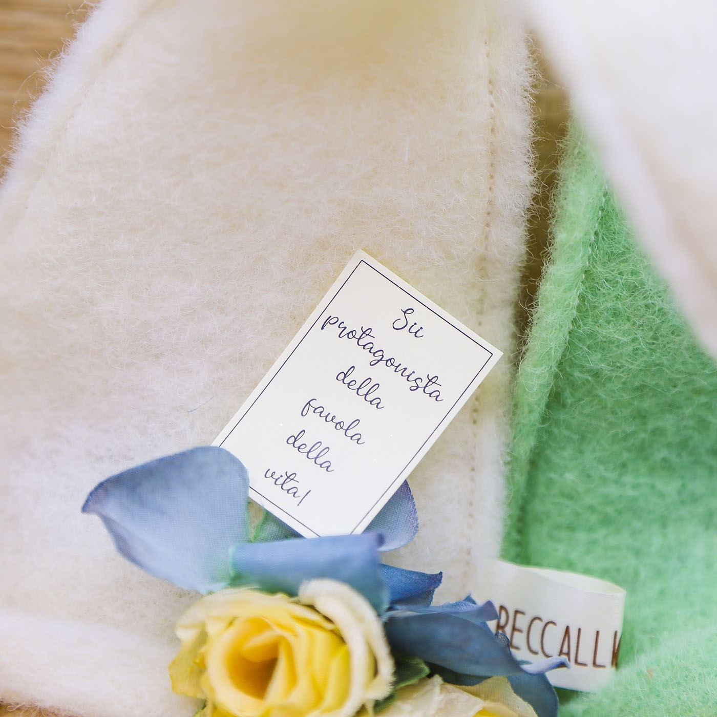 Folletto Bianco e Verde, Sali Profumati e Sacchetto con Rose Beccalli for Life