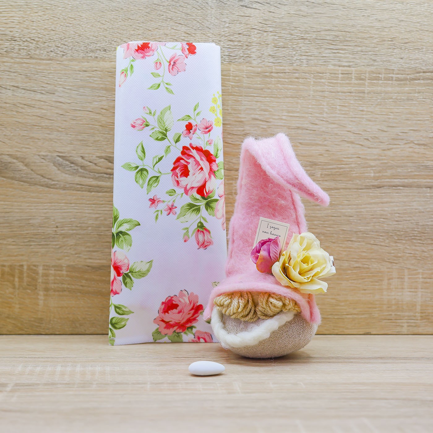 Folletto Beige e Rosa, Sali Profumati e Sacchetto con Rose Beccalli for Life
