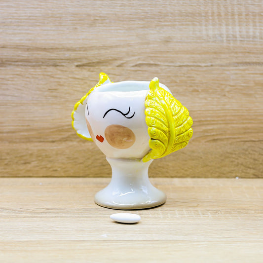 Vaso con Viso e Manici Gialli Porcellana di Capodimonte