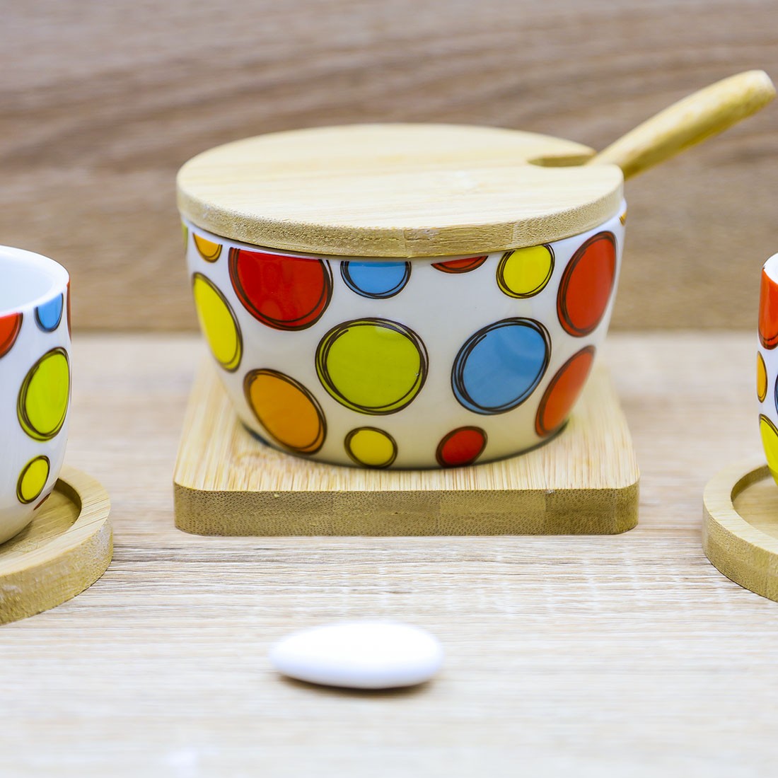 Set 2 Tazzine e Zuccheriera con Bolle Colorate "Caffettino" Cuore Matto