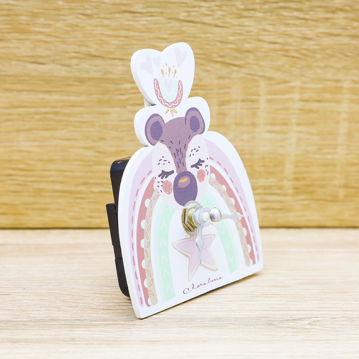 Orologio con Arcobaleno e Orsetto Rosa Claraluna