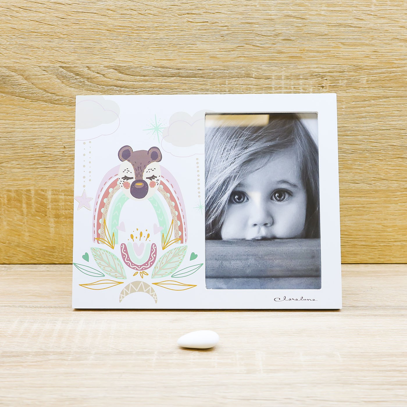 Atmosphera Portafoto A Forma Di Luna Per Bambini - Bianco, In Legno E Vetro, Per Foto 10x15cm