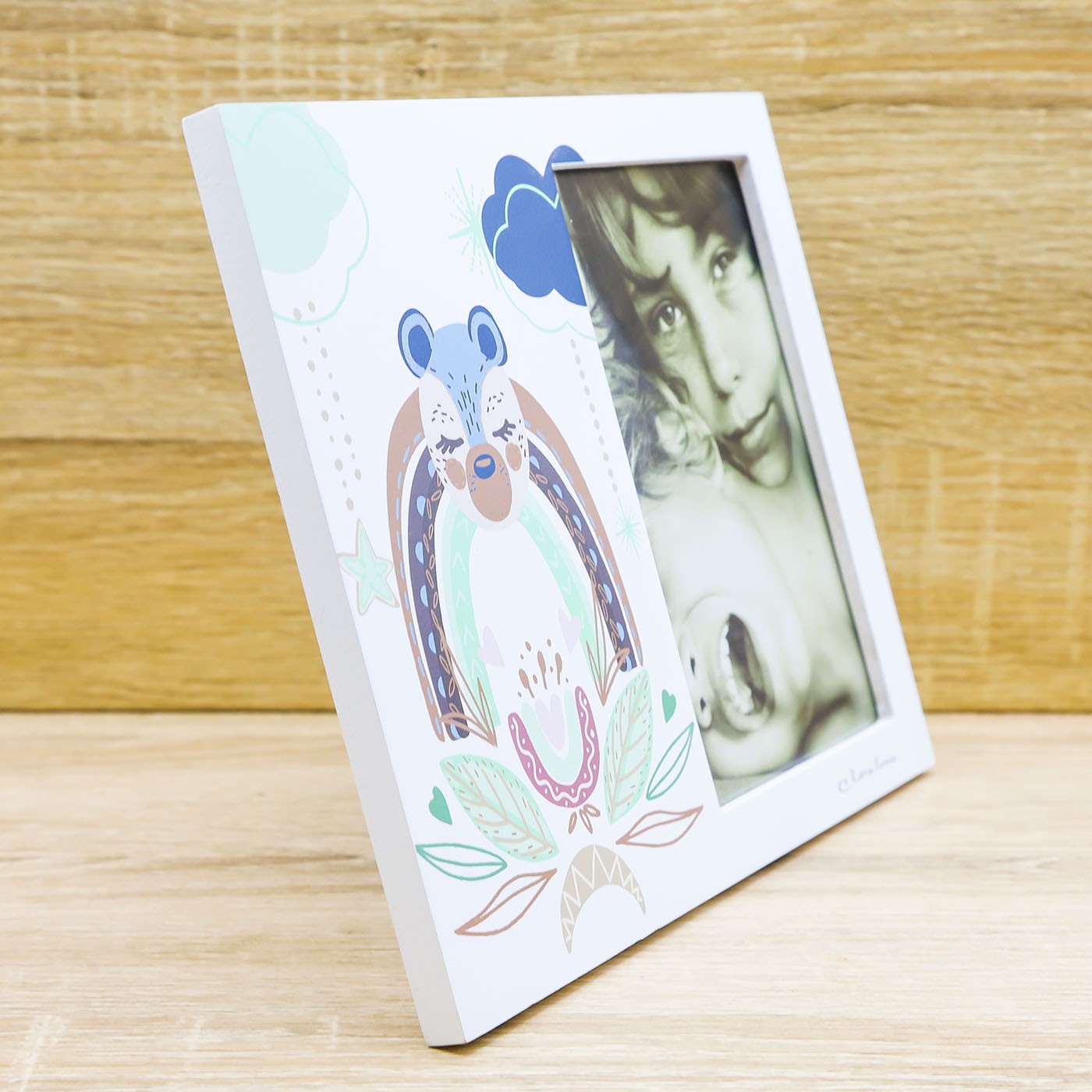 Portafoto con Arcobaleno e Orsetto Celeste Claraluna