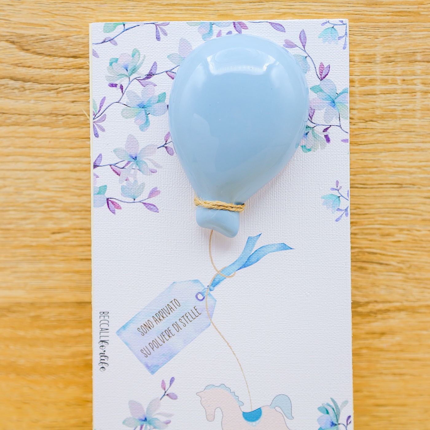 Quadretto con Palloncino e Cavallo a Dondolo Celeste Beccalli