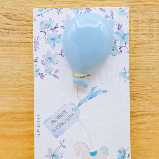 Quadretto con Palloncino e Cavallo a Dondolo Celeste Beccalli