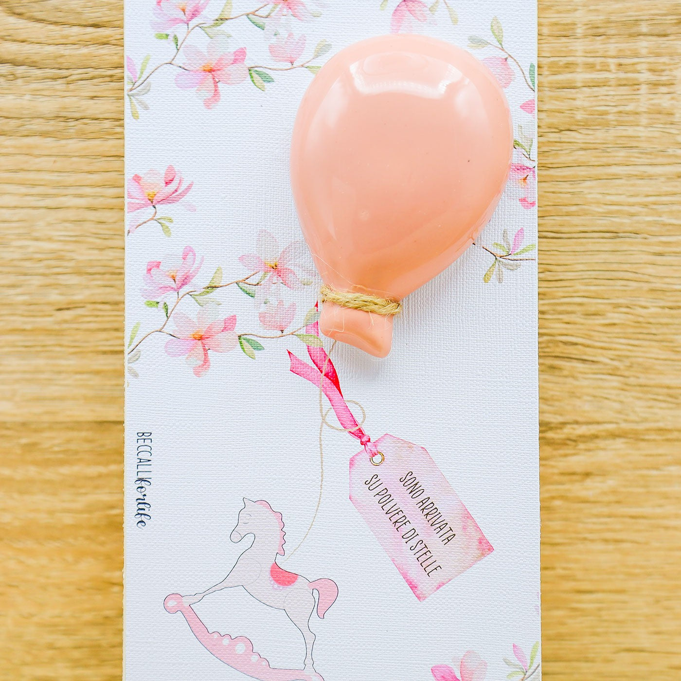 Quadretto con Palloncino e Cavallo a Dondolo Rosa Beccalli