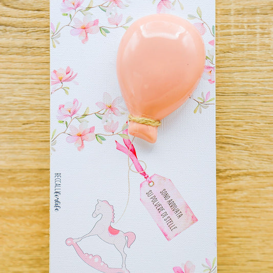 Quadretto con Palloncino e Cavallo a Dondolo Rosa Beccalli
