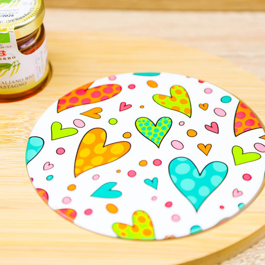 Tagliere Tondo con Cuoricini e Miele Cuore Matto