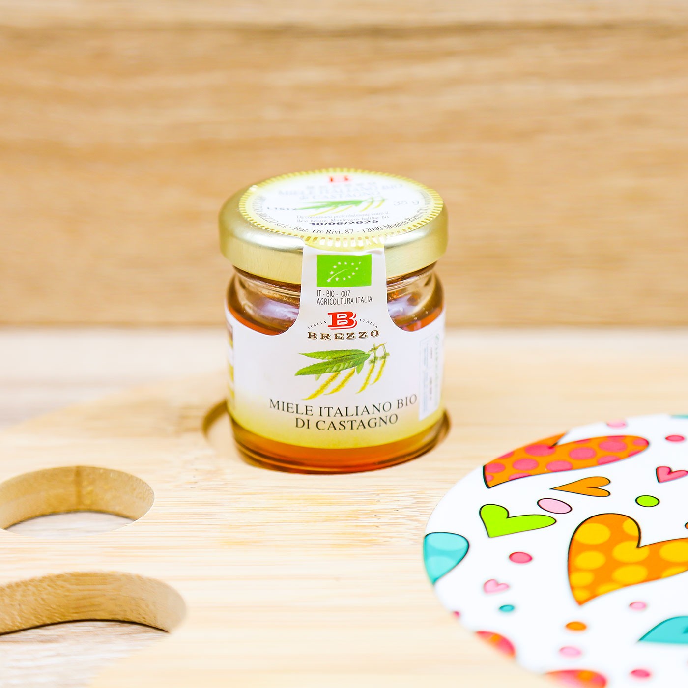 Tagliere Tondo con Cuoricini e Miele Cuore Matto