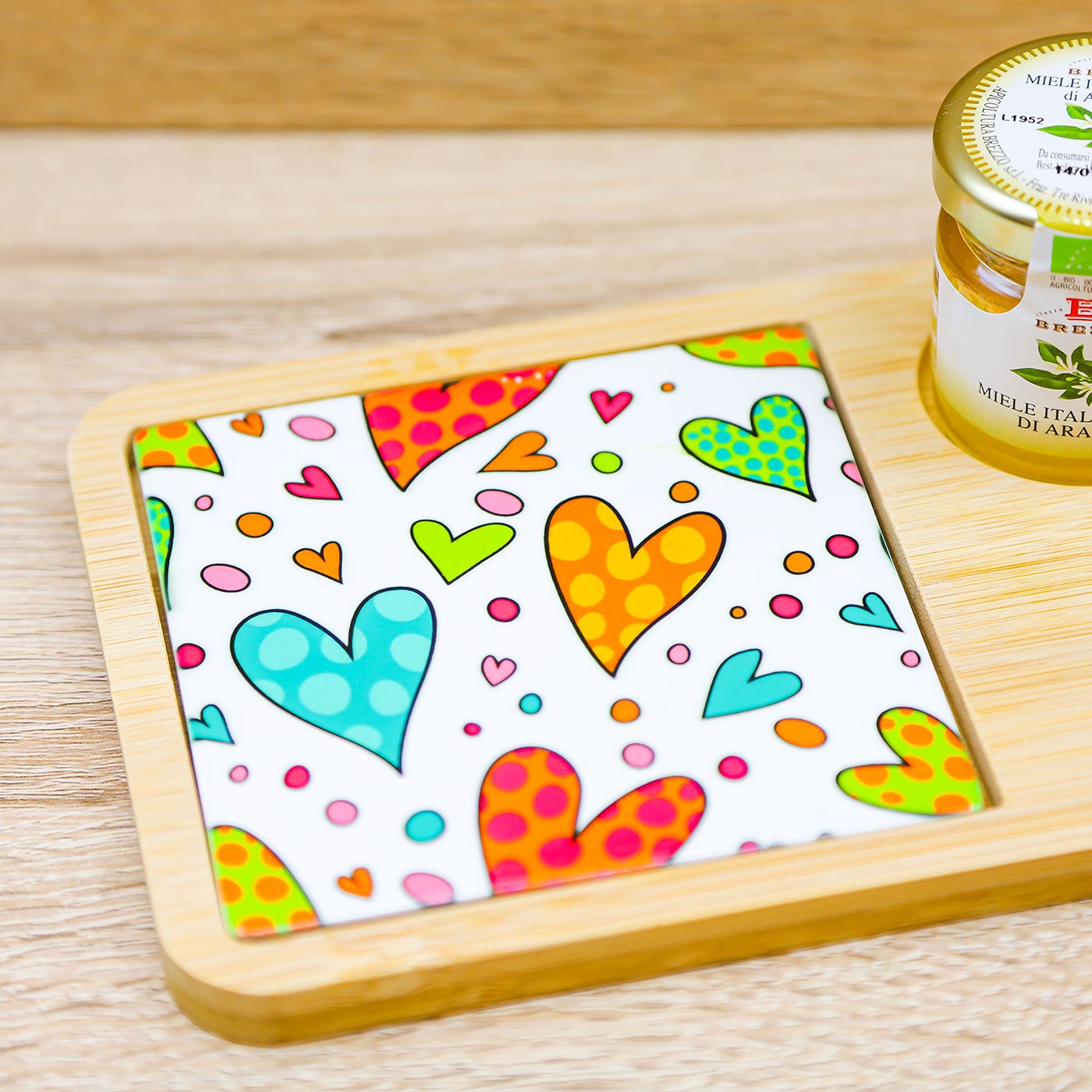 Tagliere con Cuoricini e Miele Cuore Matto