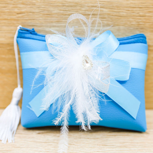 Sacchetto Pochette Azzurro con Piume
