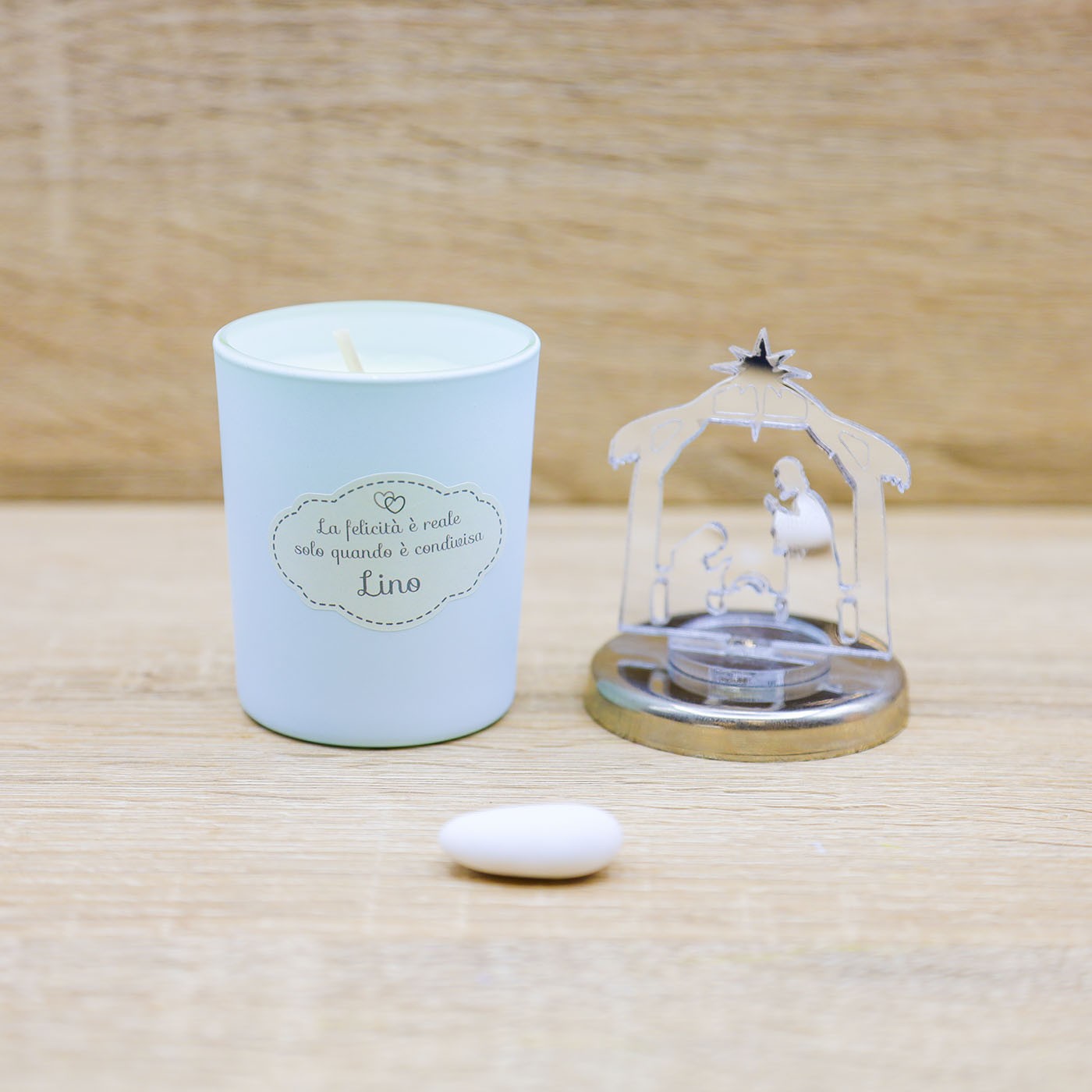 Candela celeste con Sacra Famiglia