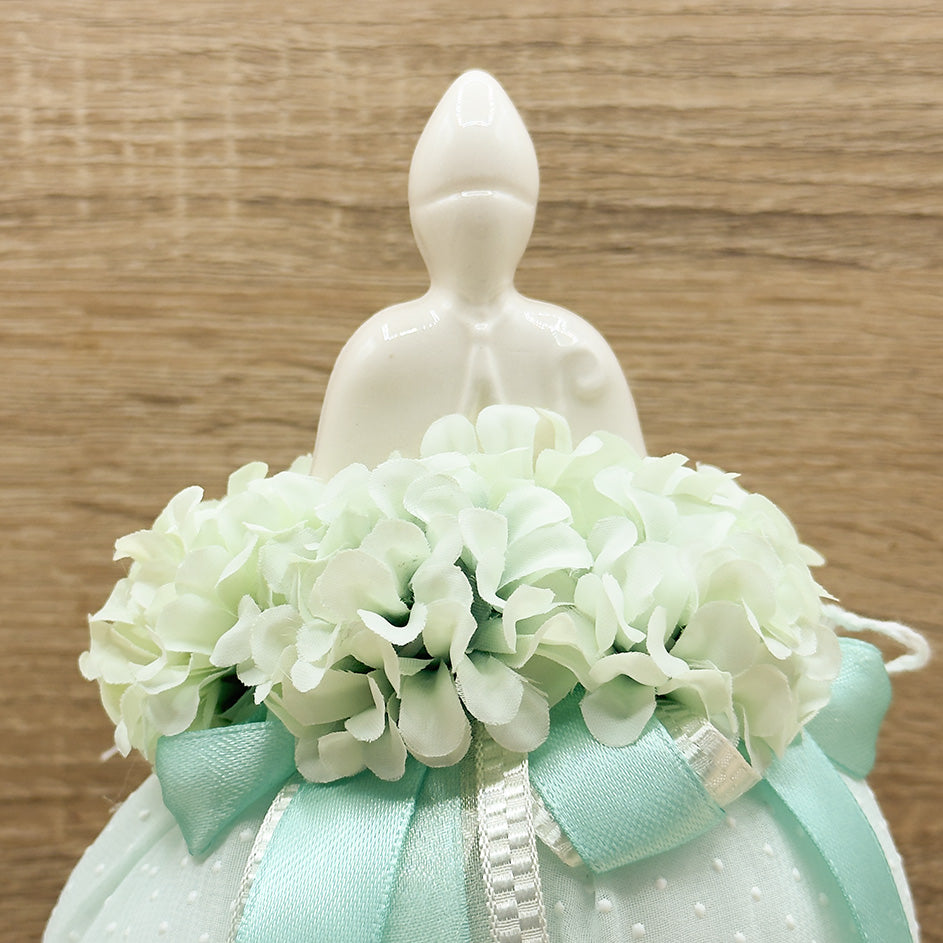Sacchettone Pois Tiffany Con Ortensie e San Gennaro Orchidea Bomboniere