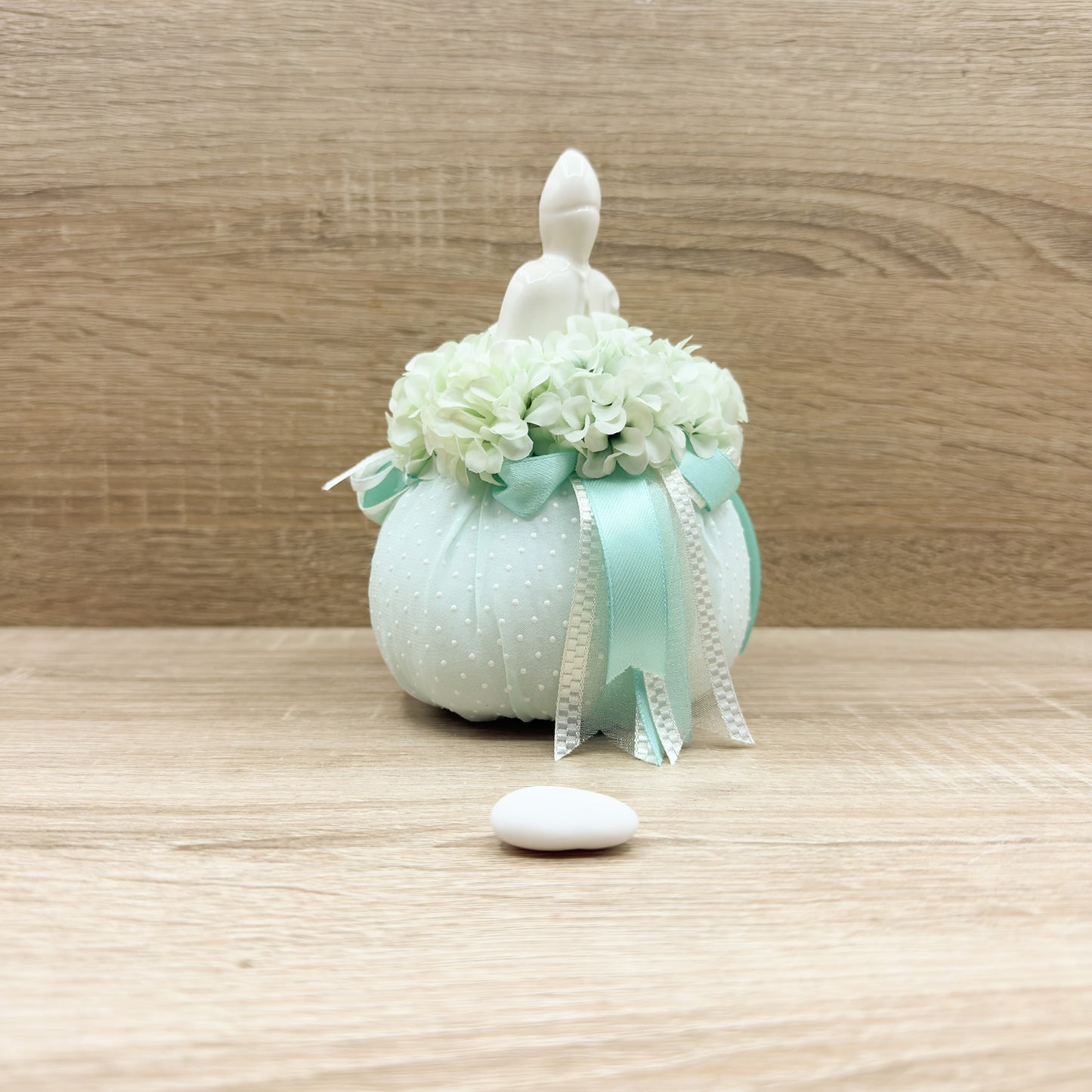 Sacchettone Pois Tiffany Con Ortensie e San Gennaro Orchidea Bomboniere