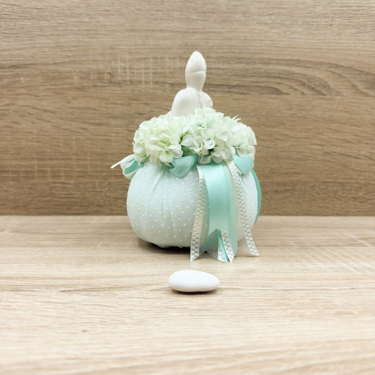 Sacchettone Pois Tiffany Con Ortensie e San Gennaro Orchidea Bomboniere