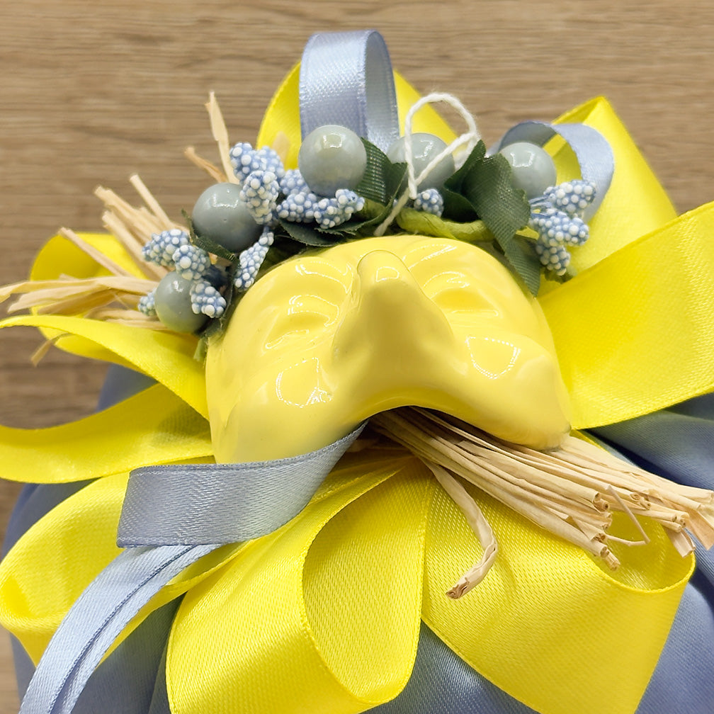 Sacchetto Puffo Con Fiori E Con Maschera Pulcinella Orchidea Bomboniere