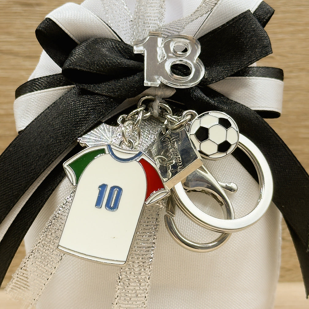 Sacchetto Con Portachiavi Tema Calcio Orchidea Bomboniere