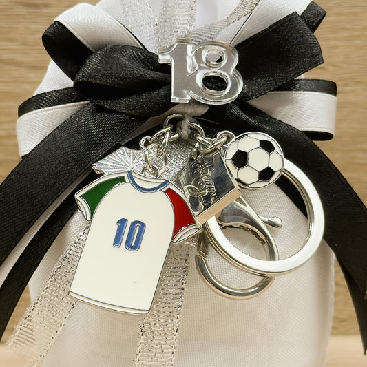 Sacchetto Con Portachiavi Tema Calcio Orchidea Bomboniere
