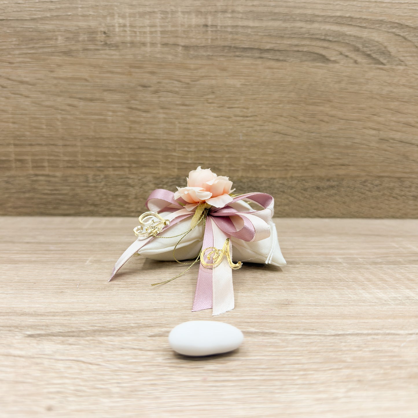 Sacchetto Pochette Fiocco Con Fiore Orchidea Bomboniere