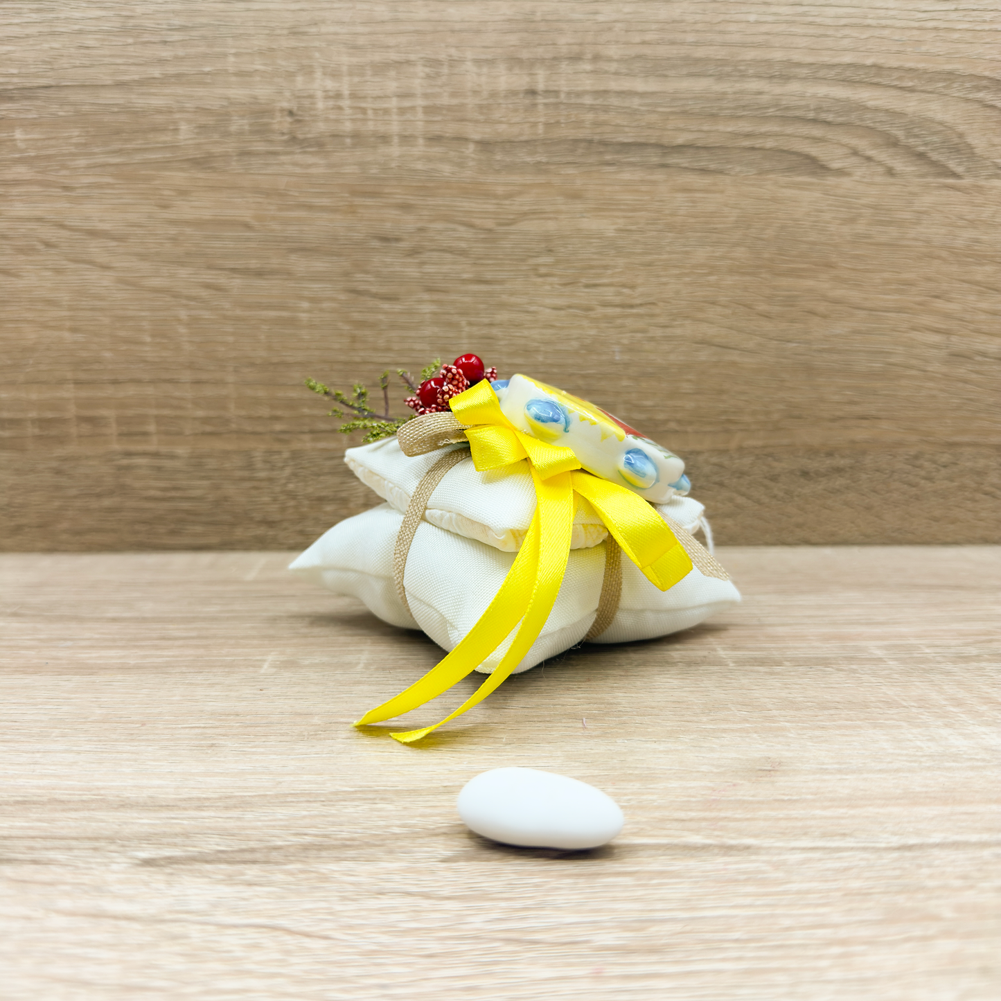 Sacchetto Doppio Cuscino Con Tamburello Vesuvio Orchidea Bomboniere
