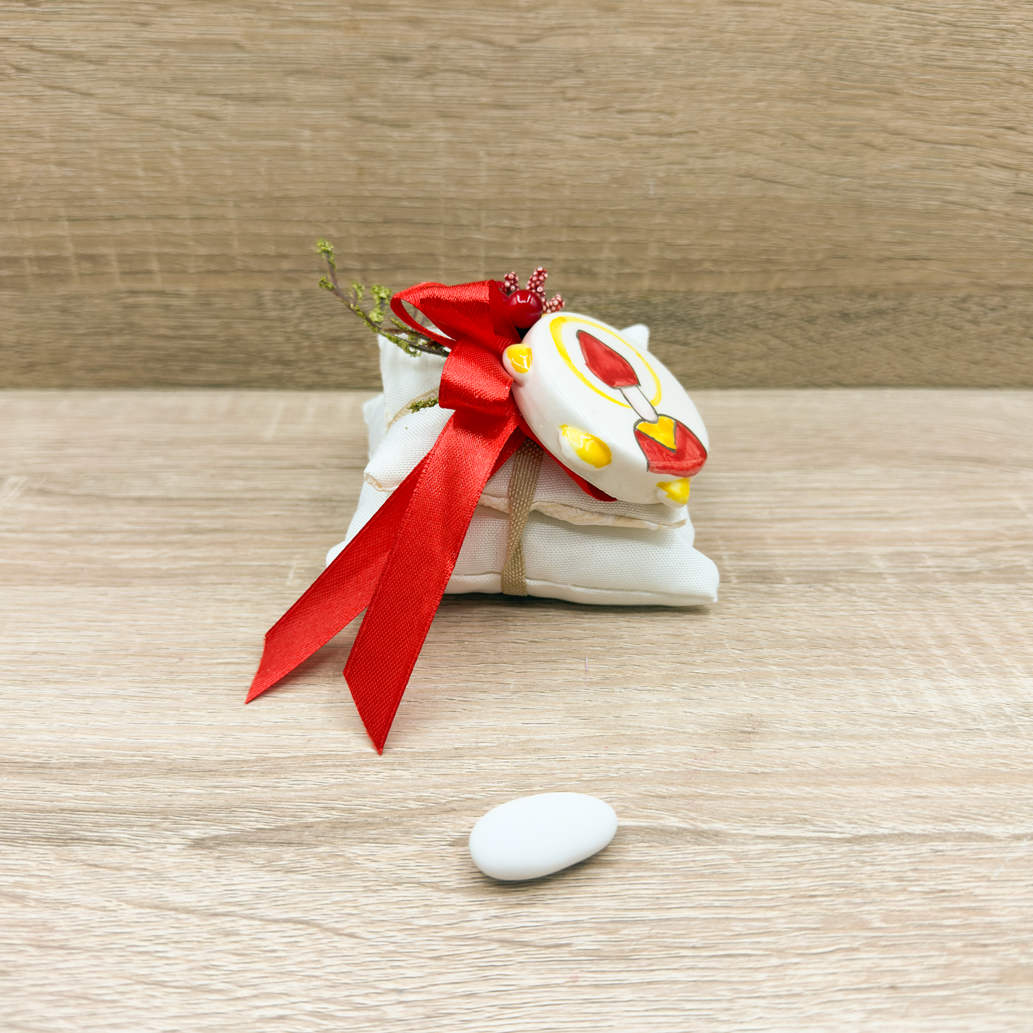 Sacchetto Doppio Cuscino Con Tamburello San Gennaro Orchidea Bomboniere